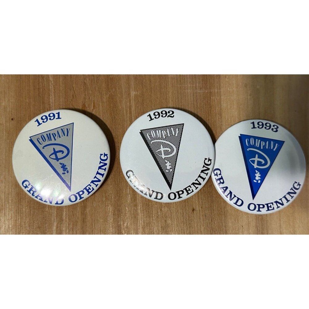3 Vintage 90s Company D Grand Opening Pinback Button Round Disney Cast Member